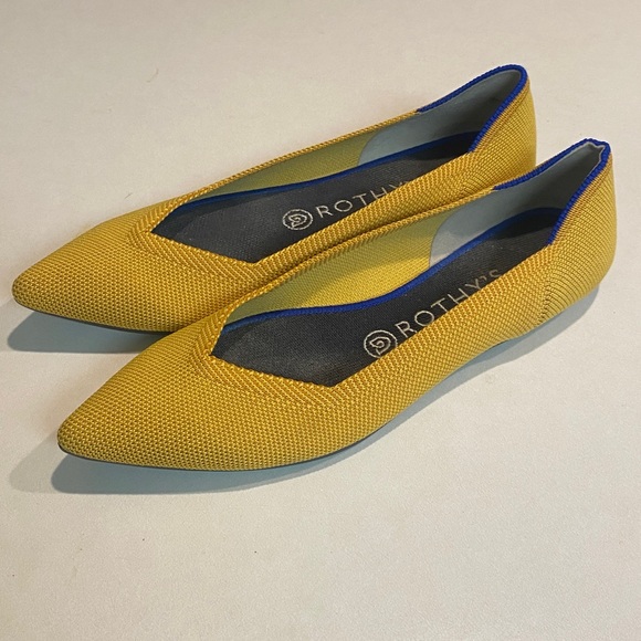 ROTHY’S RETIRED THE POINT MARIGOLD YELLOW POINTED TOE FLATS BALLET WOMED SZ 8.5 - Picture 3 of 11